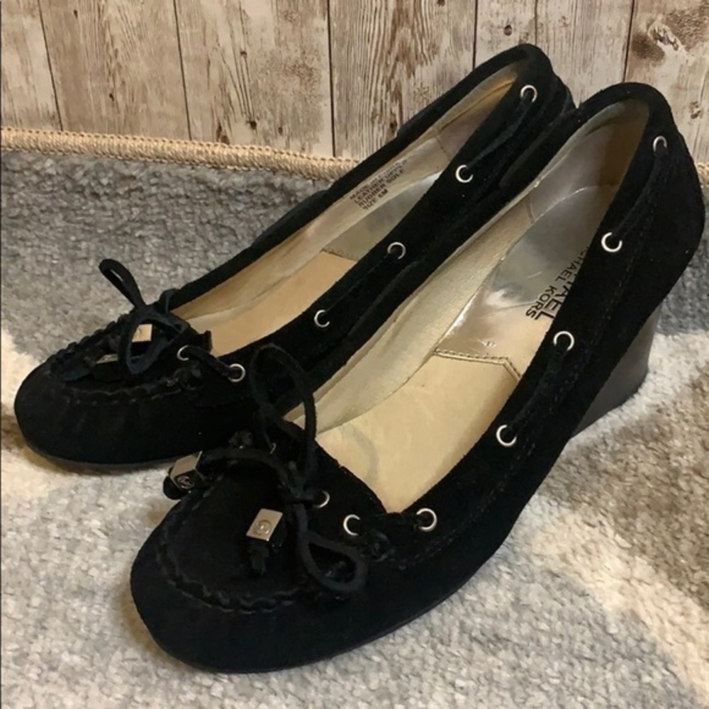Michael Kors Black Suede Moccasin Wedge Shoes